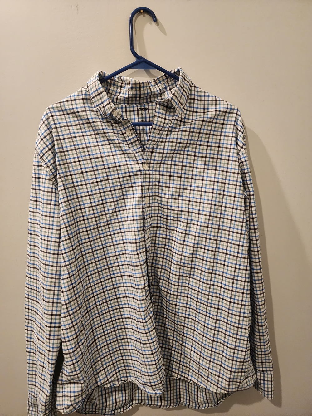 Sonoma White Plaid Button-Down Shirt with Blue & Tan Checks